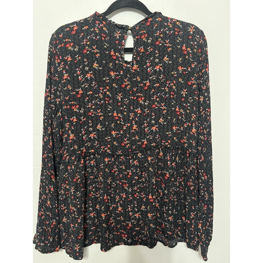 Knox Rose Women's Dark Floral Top Size L Peasant Long Sleeve Black Red Lace - Picture 7 of 16